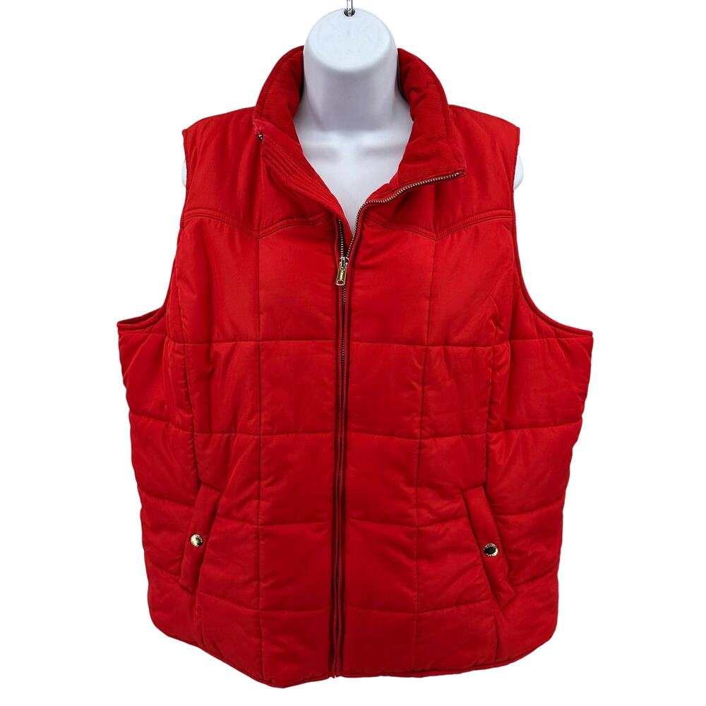 Chaps Quilted Puffer Vest WMNS Size 1X Red Full Zip Insulated Quilted Mock Neck